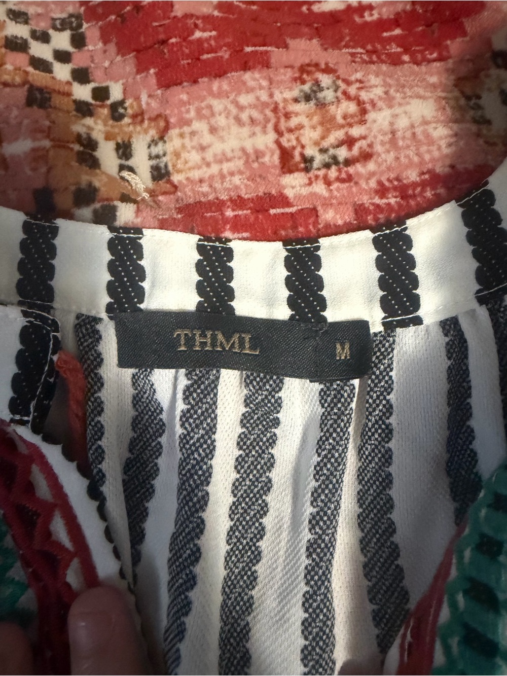 THML Black & White Striped Sleeveless Camisole with Teal and Coral Embroidery - Picture 2 of 3